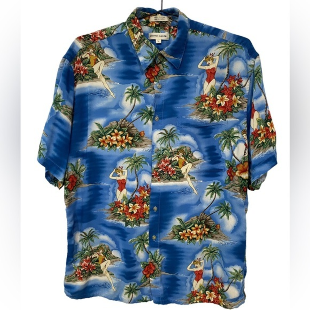 Men’s Pierre Cardin Hawaiian Short Sleeve Button Shirt 100% Rayon Size Large‎